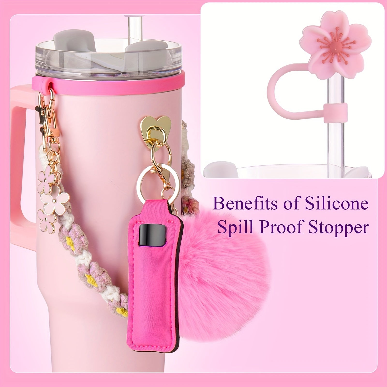Guulone 8PCS Water Bottle Accessory Kit: Silicone Handle Strap, Protective Sleeve, Straw Cover, Lipstick Pouch, Cup Charms - Fits 30oz/40oz Insulated Tumblers